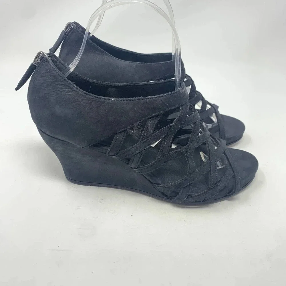 Eileen Fisher Caged Lattice Wedge‎ Sandals Black